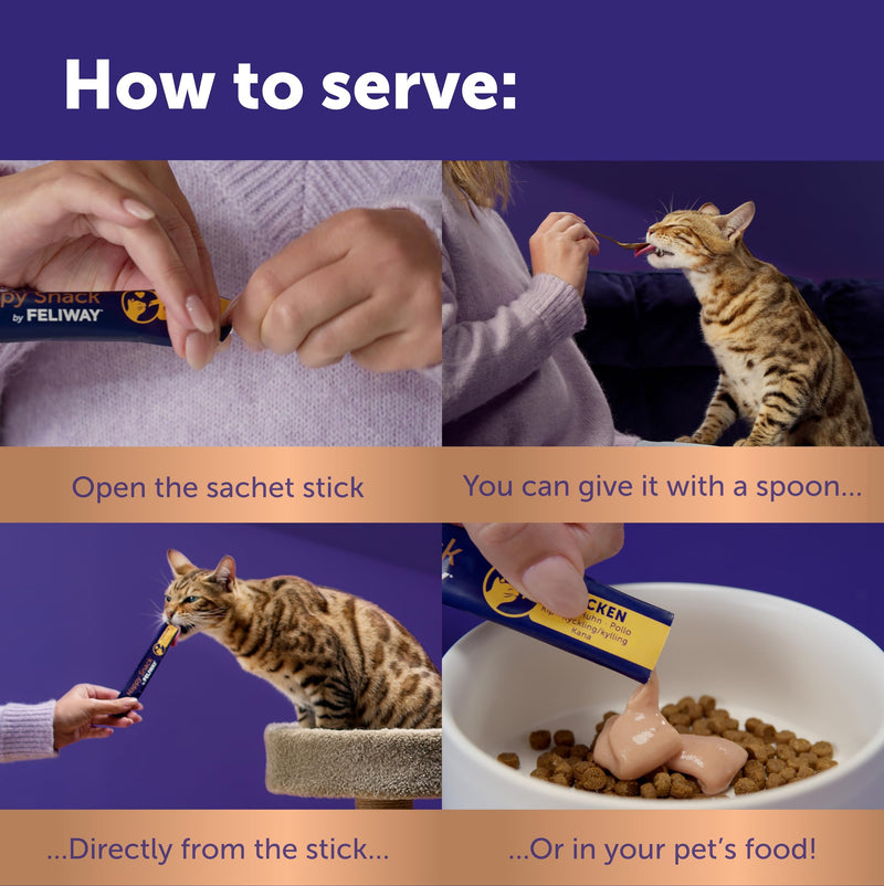 Happy Snack by FELIWAY Delicious Calming Creamy Cat Treats, 24 snack sticks - Helps cats feel calmer and promotes bonding Chicken 1 x 24 Pack