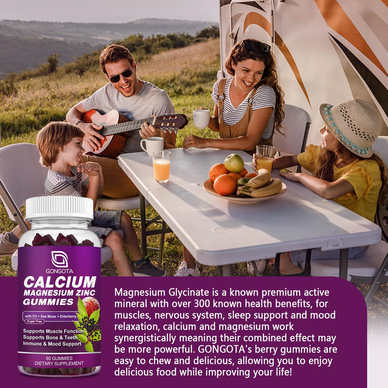 Calcium Magnesium Zinc with Vitamin D3 Supplement, Highly Absorbent Calcium Gummies with 300mg Magnesium glycinate Support Bone & Teeth, Muscle for Adults and Teens,Sugar Free, Vegan - 60 Count Elderberry 60 Count (Pack of 1)