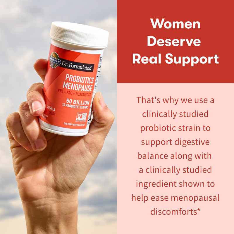 Garden of Life Dr. Formulated Menopause Probiotic, Pre & Post Biotics, 30ct | Black Cohosh, Chromium and Pre, Pro & Postbiotics, Menopause Supplements for Women, Immune Health, Non-GMO, Gluten-Free