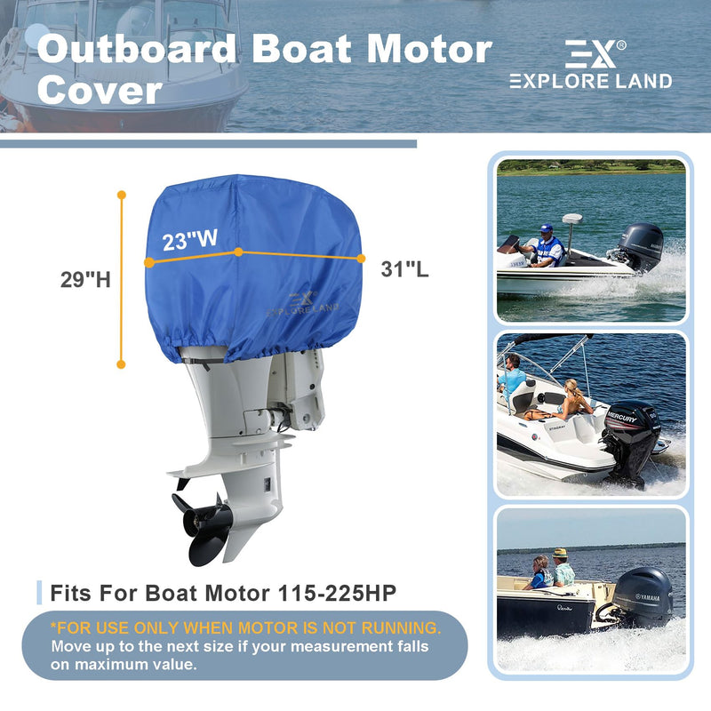 Explore Land Outboard Motor Cover - Waterproof and Fade Resistant 600D Heavy Duty Boat Engine Hood Covers - Fit for Motor 115-225 HP, Blue - BeesActive Australia