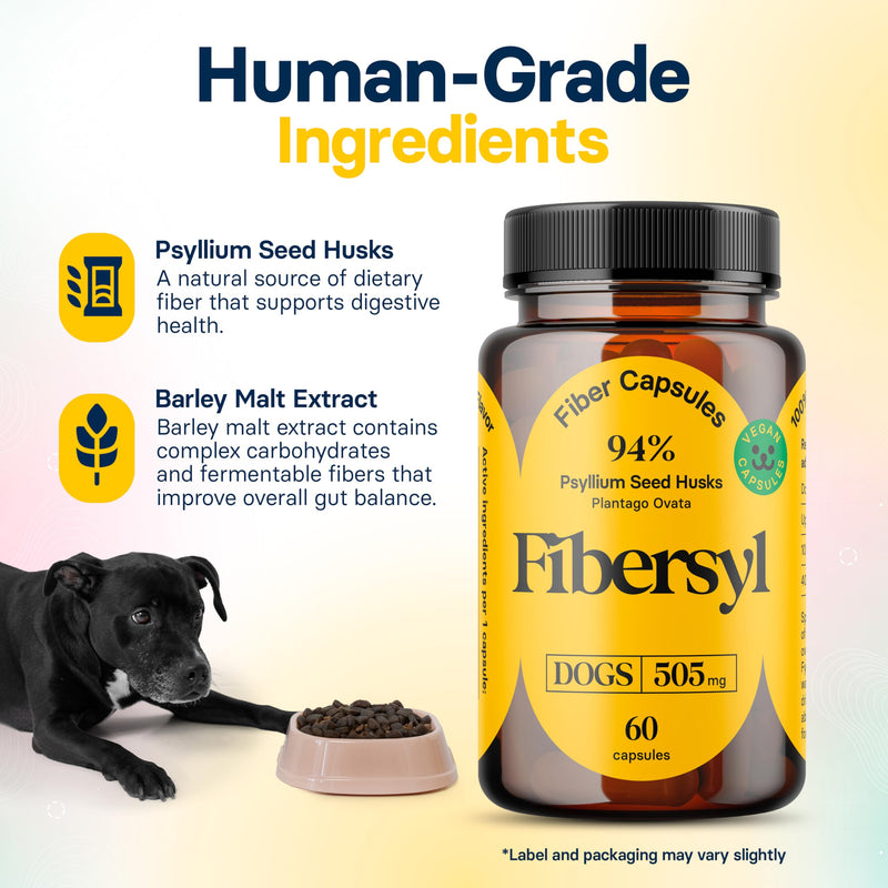 FiberSyl Prebiotics for Dogs Digestive Health - Dog Fiber Supplements for Constipation Relief & Support - Psyllium Husk Seed for Dog' Digestion Problems - Dog Stool Hardener - 60 Capsules