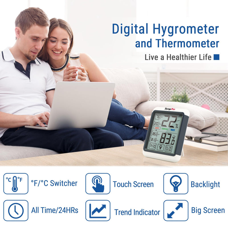 TempPro TP55 Digital Indoor Hygrometer Thermometer, 4-Inch Temperature/Humidity Monitor with Touchscreen and Backlit, Room Thermometer/Humidity Meter for House Home Greenhouse (Previously ThermoPro) 2