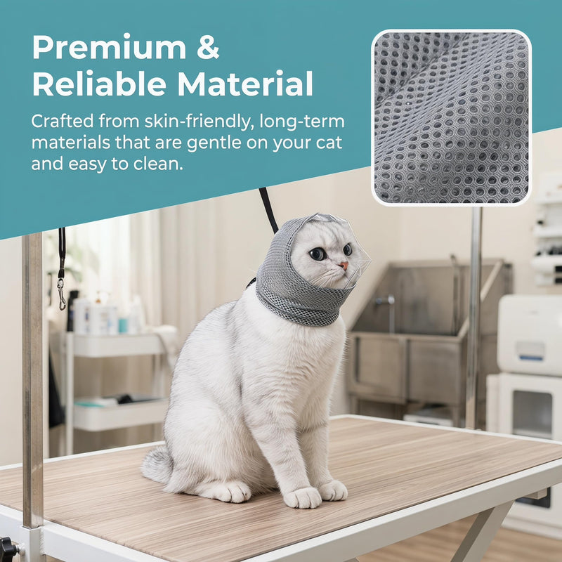 Adjustable Cat Muzzle for Grooming (Size S), Breathable Transparent Pet Cat Mask Helmet, Anti-Bite Head Cover Hood for Nail Trimming, Bathing and Vet Visits