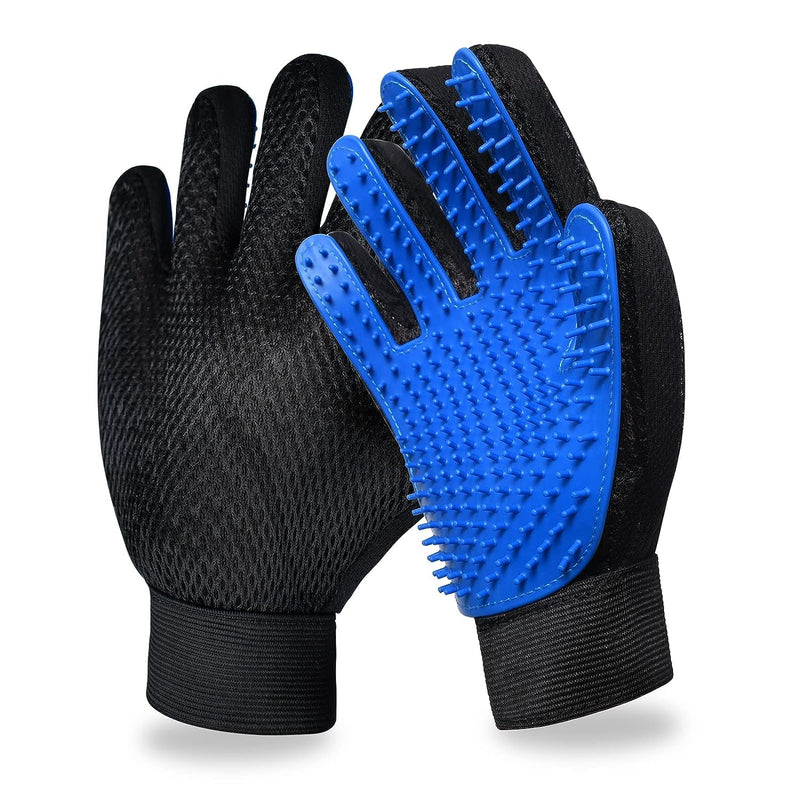 The King Vibes™️ Pet Grooming Gloves | Gentle Deshedding Glove| Upgraded Five Finger Design - Perfect for Dog, Cat & Horses with Long & Short Fur - 1 Pair (Blue) Blue - BeesActive Australia