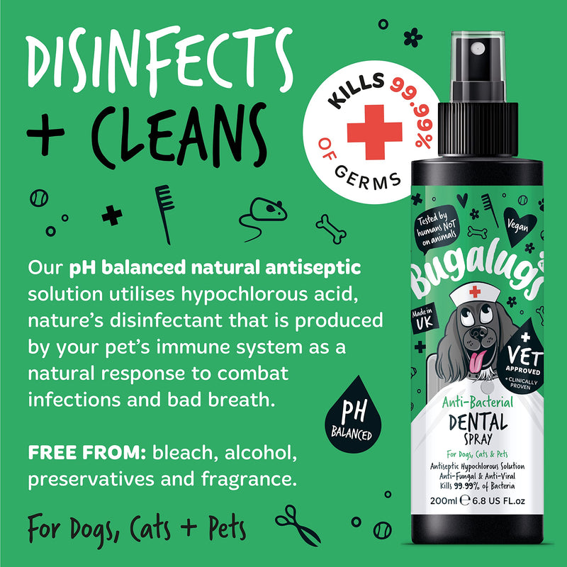 BUGALUGS Dog Breath Freshener Spray & Dog Plaque Remover - Natural Dog Teeth Cleaning Products For Bad Breath, Anti-Bacterial Dog Breath Freshener In Water Mouthwash Dogs & Cats