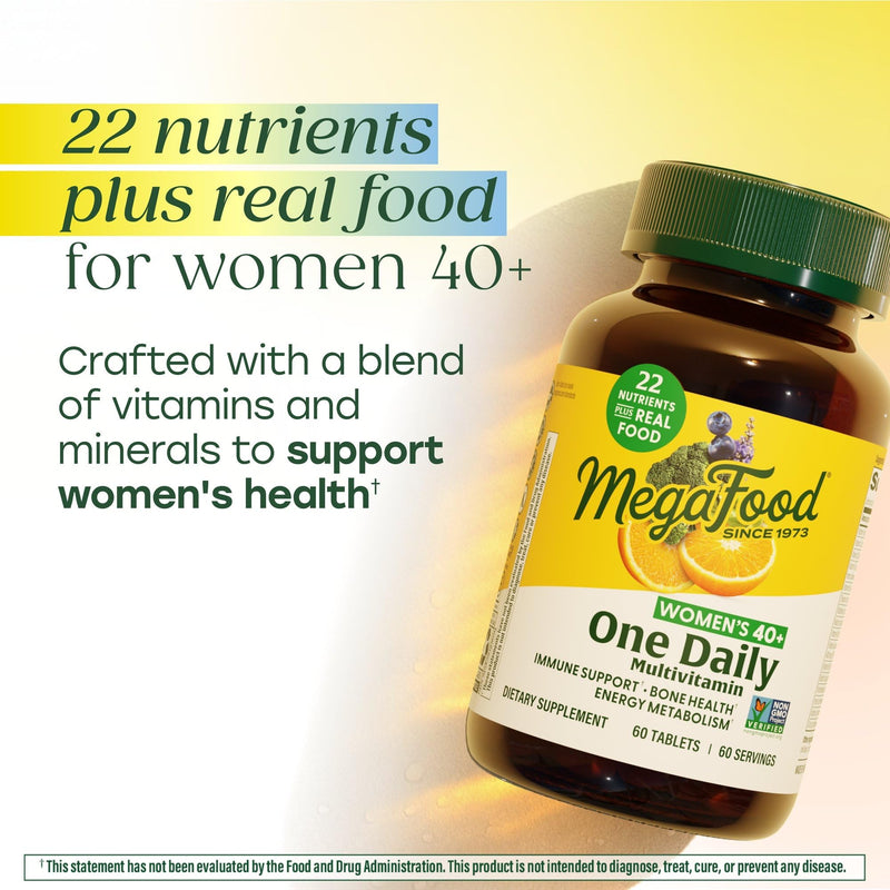 MegaFood One Daily Multivitamin for Women 40+ with 22 Nutrients, 60 Tablets | Immune Support, Cellular Energy, Muscle & Bone Health, Methylated B12, Methylfolate, Vitamin D3, C and Zinc, 60 Servings 1 Count (Pack of 1)