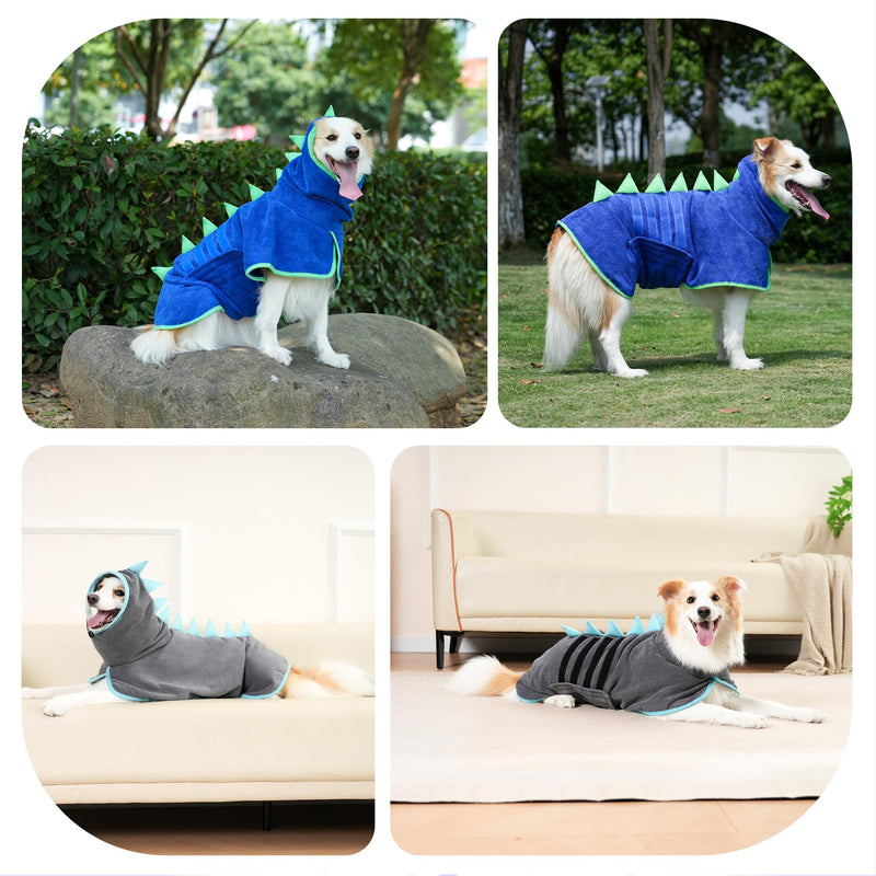 HezzLuv Dog Bathrobe Microfiber with Dinosaur Horn, Adjustable Dog Towel Extra Absorbent for Medium & Large Dogs, Easy to Put On Bathrobe for Dogs, Quick Drying (Grey Rose, M) Gray Rose - BeesActive Australia