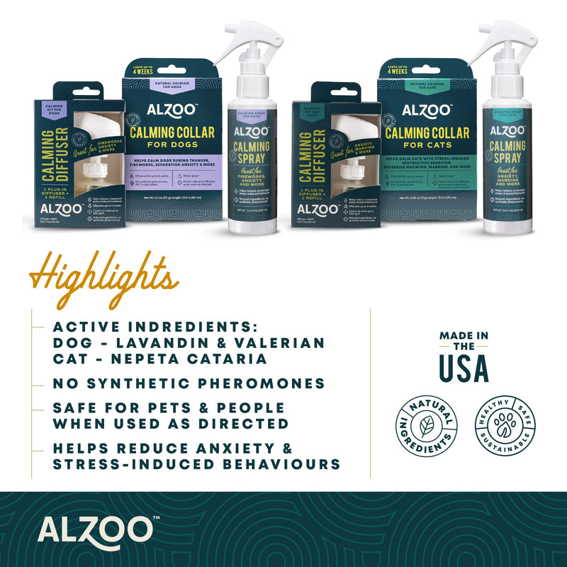 ALZOO Dog Calming Diffuser Refill - Anxiety & Stress Relief for Dogs, Made with All Valerian & Lavadin, Covers 500 Sq Ft, No Synthetic Pheromones, 4-Week Supply, Includes 1 Refill