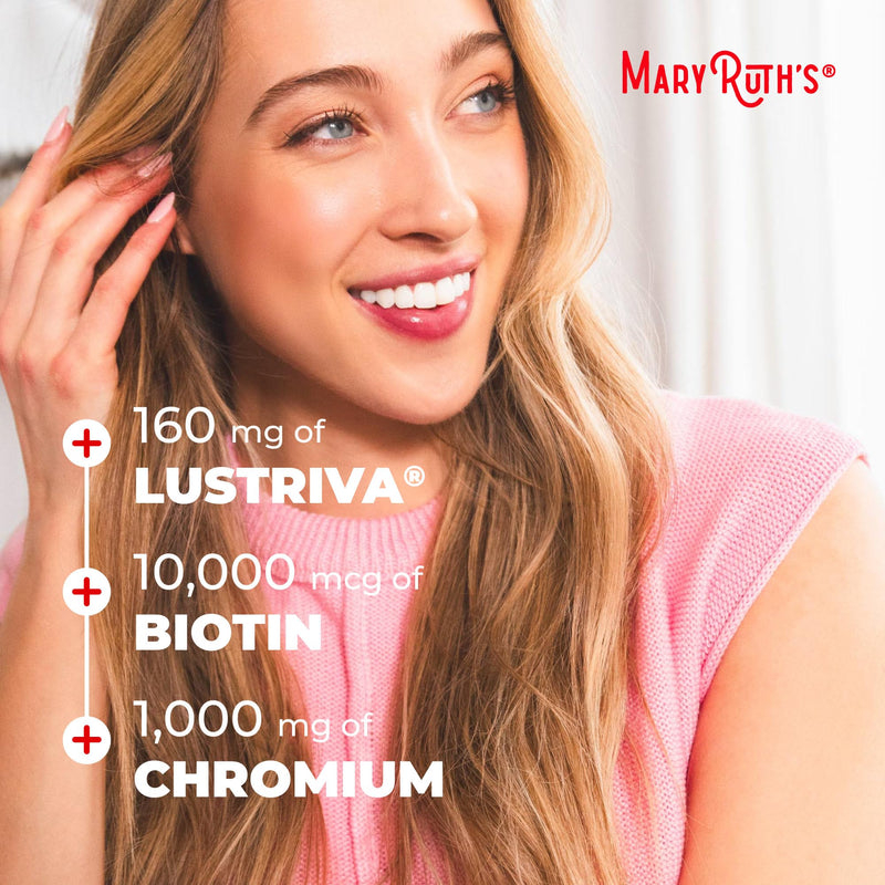 MARYRUTH'S Liquid Multivitamin + Hair Growth Travel Pack, 1 Fl Oz, 8 Pack | Biotin 10000mcg, Lustriva Hair Growth Supplement, Clinically Tested in Women for Thicker Hair & Facial Wrinkle, 18+ Peach Mango 8 Count (Pack of 1)