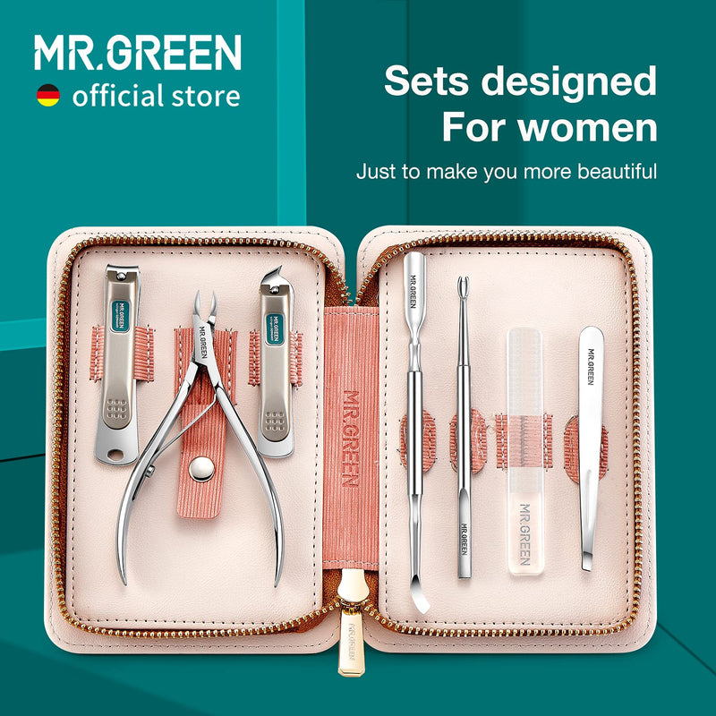 MR.GREEN 7in1 Manicure Sets Personal Care Tools Stainless Steel Professional Nail Clippers Pedicure Set Travel Case Kits (Mr-6032) Mr-6032 - BeesActive Australia