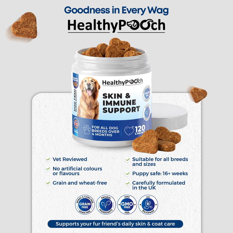 Skin & Immune Support Chews For Dogs | Supports Seasonal Itching, Licking, Scratching | Help Protect and Hydrate the Skin | 120 Servings | All Dog Breeds and Sizes