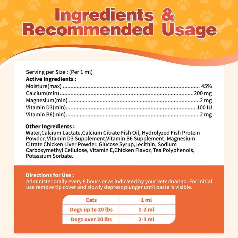 Oral Calcium Supplement for Whelping Dogs & Cats, 30 ml (1-Pack) | Fast-Absorbing Calcium Paste Supports Labor & Milk Production, with Vitamin D3 & B6 for Enhanced Absorption Pack of 1