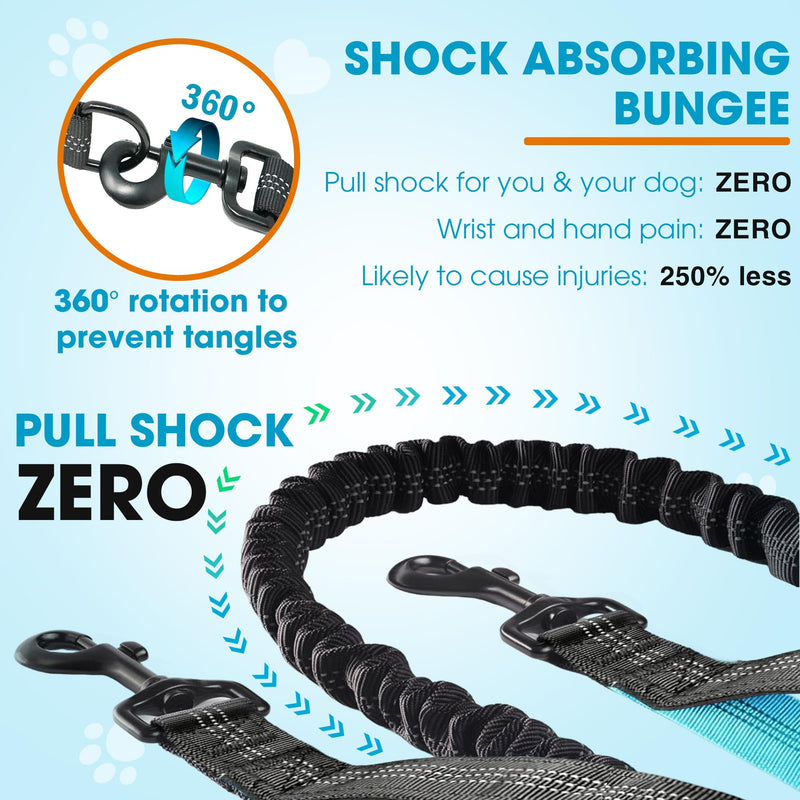 Hands Free Dog Leash with Waist Belt – No-Pull Bungee, Dual Padded Handles & Zipper Pouch for Running, Walking & Training – Adjustable Waist Leash for Large & Medium Dogs (Black) Black