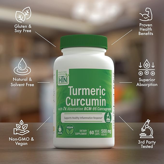 Health Thru Nutrition Turmeric Curcumin Veggie Caps BCM -95 ® Curcugreen ®, 500 mg 60 Capsules - BeesActive Australia