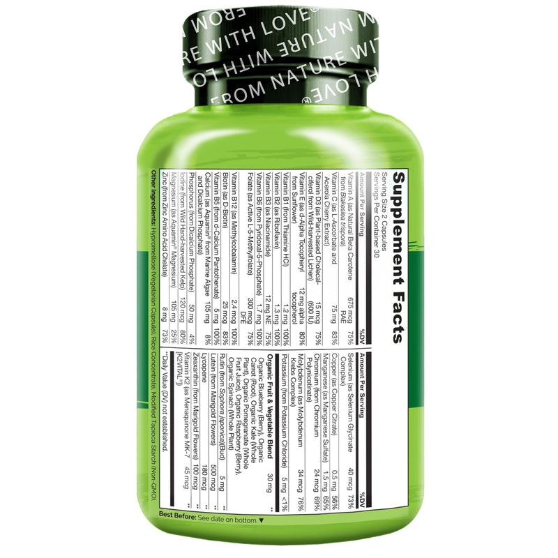 NATURELO Teen Multivitamin - Whole Food Multivitamin for Teenage Boys - Minerals Supplement for Active Kids - with Plant Extracts - Non-GMO - Vegan & Vegetarian - 60 Capsules Unflavored 60 Count (Pack of 1)