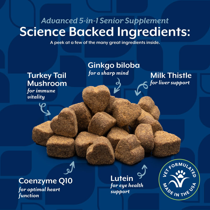 NaturVet Senior Advanced 5-in-1 Support Dog Supplement – Helps Support Immune System, Heart, Liver, Cognitive Function, Eye Health – Includes Ginkgo Biloba, Lutein – 60 Ct.