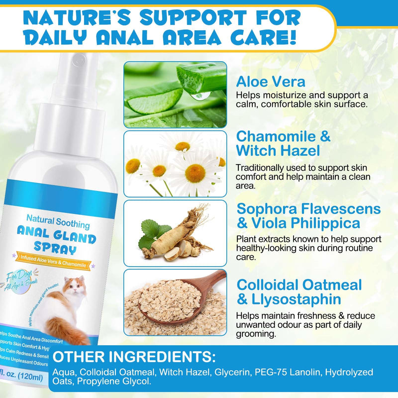 Cat Anal Gland Spray - Aloe and Chamomile Support Anal Spray to Relieve Discomfort and Odor Control, Cat Mild Anal Support, Quickly Relieve Anal Irritation and Itching, Cat Spray Odour Remover