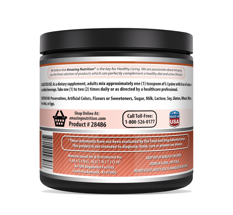 Amazing Formulas L-Lysine Amino Acid Vitamin Supplement (Non-GMO, Gluten Free) - Immune Support, Respiratory Health & More (Powder, 500 Grams)