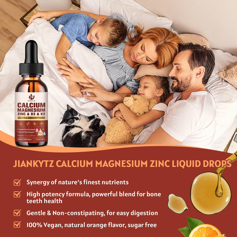 (2 Pack) Calcium Magnesium Zinc Liquid Drops for Women and Men - Bone & Teeth, Immune Support, Calcium Citrate 1200mg with Vitamin D3 Liquid Drops for Adults, Sugar Free, Vegan, Orange Flavor 1 Fl Oz (Pack of 2)