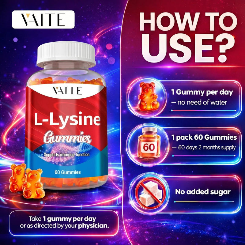 L-Lysine 1000mg Gummies - Supports Skin, Lip, Vegan, Gluten Free, 60 Chewable Lysine for Adults, Vitamins Tissue Health & Immune System, Amino Acid Vitamin Supplement & Complex Supplements (3 Pack) 3 Pack