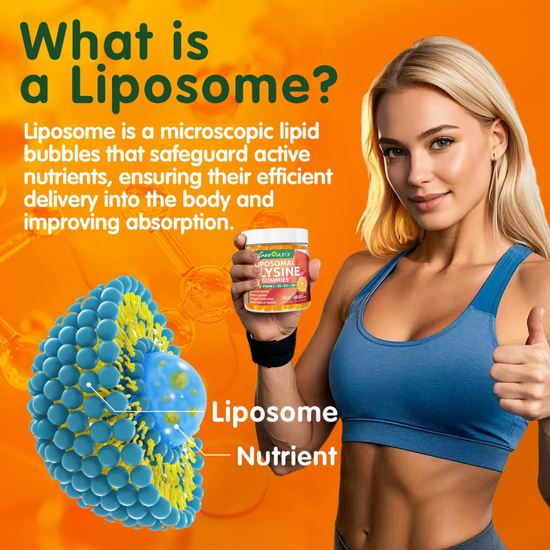 Liposomal L-lysine Gummies 1200mg, 60CT | Lysine Chewable Supplement with Vitamin C, D3, B12 & Zinc, For Adults & Kids, Immune & Collagen Support, Lips & Skin Health 60 Count (Pack of 1)