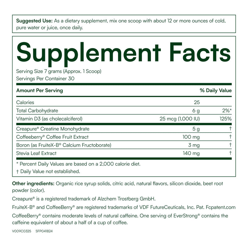 Purity Products EverStrong Creapure Creatine Powder with Boron | (FruiteX-B PhytoBoron) & CoffeeBerry Extract - Boosted with 1000 IU Vitamin D - Muscle Matrix Blend - Berry Burst (210 g)
