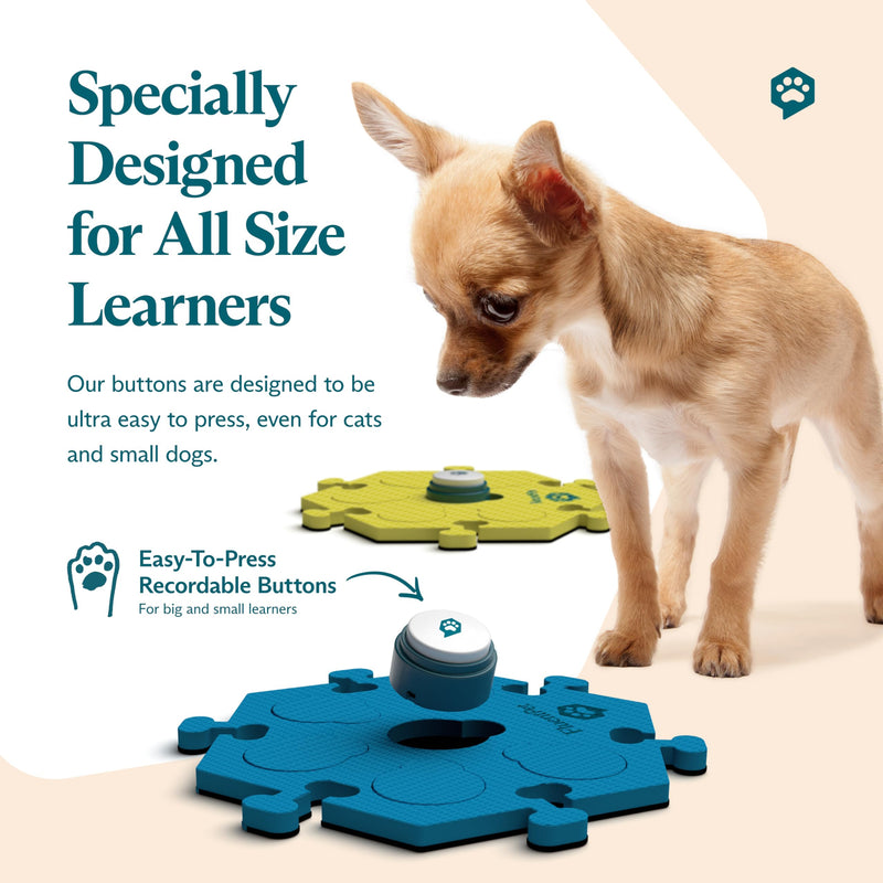 FluentPet Basic Tester Kit - Set of 2 Basic Buttons with Batteries Included for Dogs & Cats and 1 HexTile - Customizable Cat & Dog Training Buttons for Communication - Talking Button Gift Set - BeesActive Australia