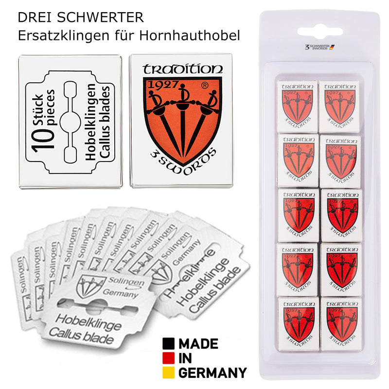 3 Swords Germany - 100 (10x10) Pieces Replacement Refill Blades for Callus Remover - Made in Solingen Germany - BeesActive Australia