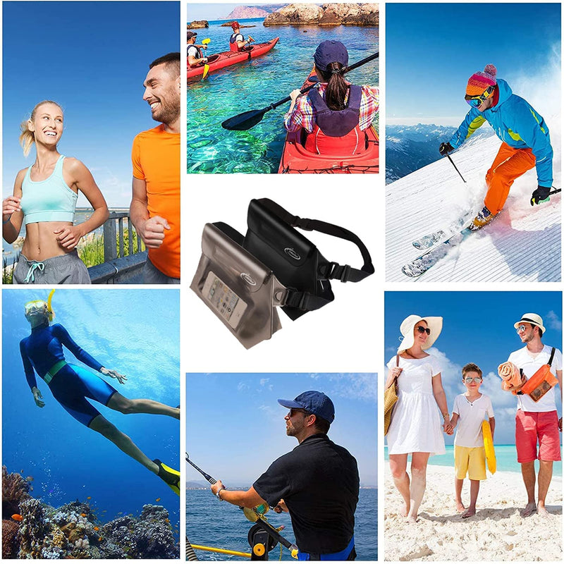 AiRunTech Waterproof Fanny Pack, Beach Cruise Vacation Essentials, Waterproof Pouch Protect Phone Passport Valuables Dry Safety, Paddle Board Kayaking Boating Swimming Accessories-2 Pack（Gray + Black） Black+Grey