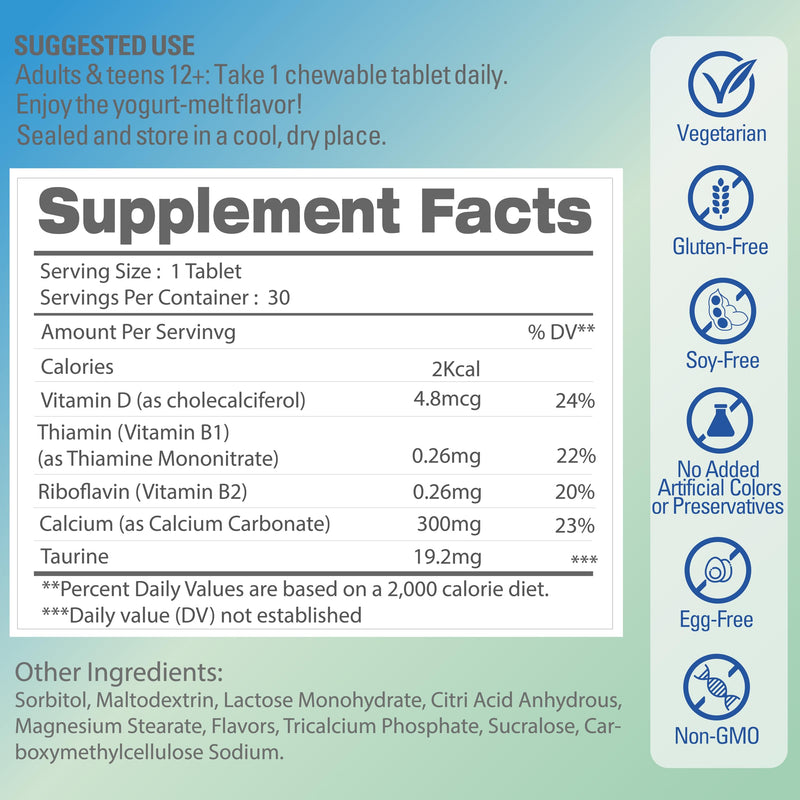 Pentavite Cal-Zing Calcium with Taurine and Vitamin D3, Yogurt Chewable, Supplements for Women and Men, Strong Bones & Teeth, Energy Support, Laser Focus and Healthy Metabolism, 90 Days Supply