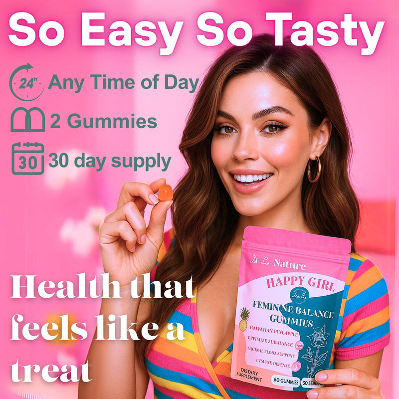 Dr. Lu Happy Girl Feminine Balance Gummies | Pineapple Gummies for Women pH Balance with Probiotics & Immune Support | Delicious & Naturally Flavored, Sugar-Free, Vegan - 60 Count
