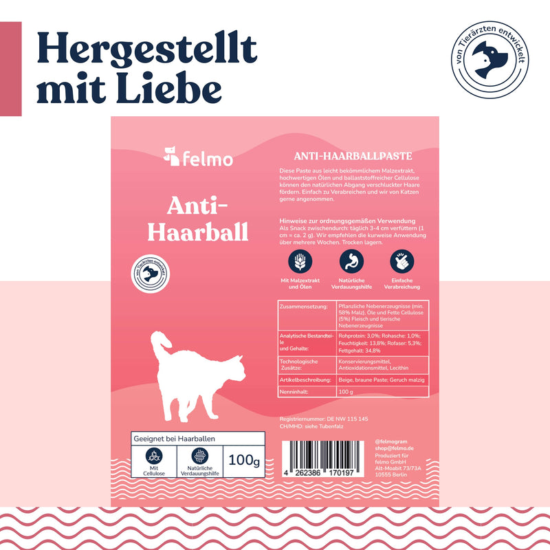 felmo Anti-Hairball Paste for Cats (100g) Prevents the formation of new hairballs, promotes digestion - alternative to cat grass - developed and recommended by our veterinarians - BeesActive Australia