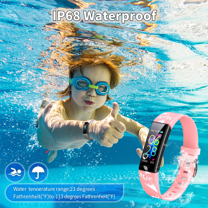 Kids Watch Fitness Tracker, Fitness Watches for Kids, Activity Tracker with Pedometers, Stopwatch, IP68 Waterproof, 11 Sport Modes Smart Watch for Kids Age 6-16 Years Old Pink
