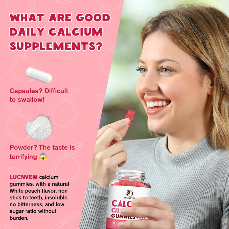 Calcium Citrate 1200mg with Vitamin D3 Supplements Gummies for Women & Men, Calcium Gummies with Vitamin D3 K2, High Absorption for Bone Muscle Healthy- Peach Flavor- 90 Day Supply （3 Pack） 60 Count (Pack of 3)