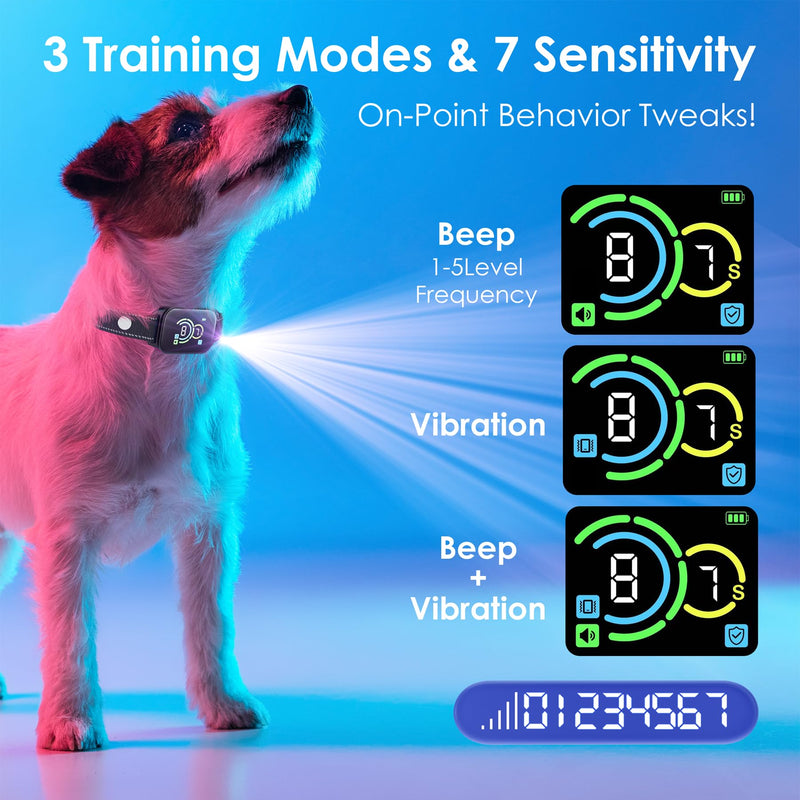 Dog Bark Collar,Humane No Shock Barking Collar,Bark Collar for Small Medium Dogs, AUTO Barking Collar,Adjustable Beep Vibration Modes and 7 Sensitivity 1Pack Black - BeesActive Australia