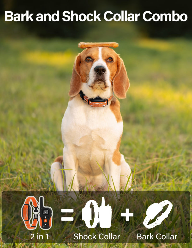 PaiPaitek Bark Activated Shock Collar with Remote - Automatic Bark and Training Collar Combo 3300ft Range, Bark Shock Collar for 40-150lbs Medium Large Dogs - IPX7 Waterproof Orange - BeesActive Australia