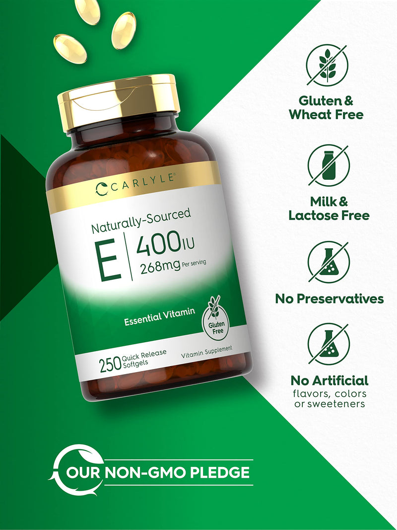 Carlyle Vitamin E 400 IU Softgels | 250 Count | Naturally Sourced | Non-GMO and Gluten Free - BeesActive Australia
