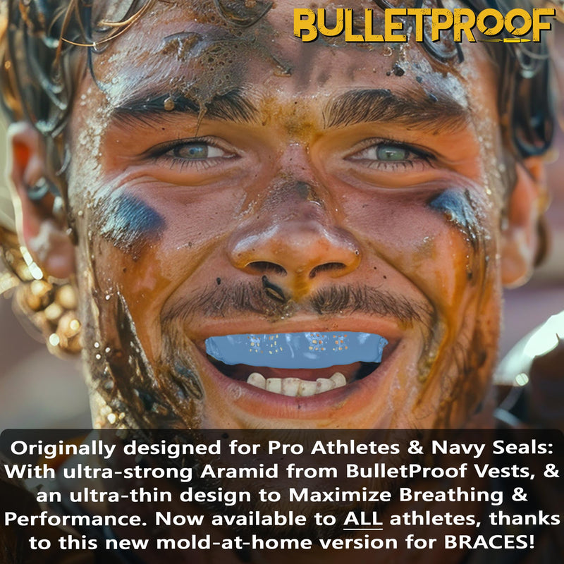 Bulletproof: World’s Thinnest Most Breathable Mouthguard is 3X Stronger! BJJ Lacrosse Football Basketball MMA Wrestling Hockey Rugby Boxing Men Sports Mouth Guard Grinding Teeth Adult Youth Braces Retro Blue Gray