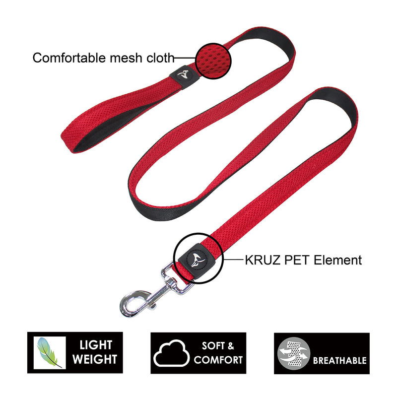 Kruz Premier 5ft Dog Mesh Leash - KZA1160-14M/L - Lightweight, Breathable, Comfort Puffy Mesh Leash - Secure Dual-Layered Tangle-Free Mesh Lead for Dog Walking, Running, Training - Red - 1" x 5 FT Large: 1" x 5 FT - BeesActive Australia