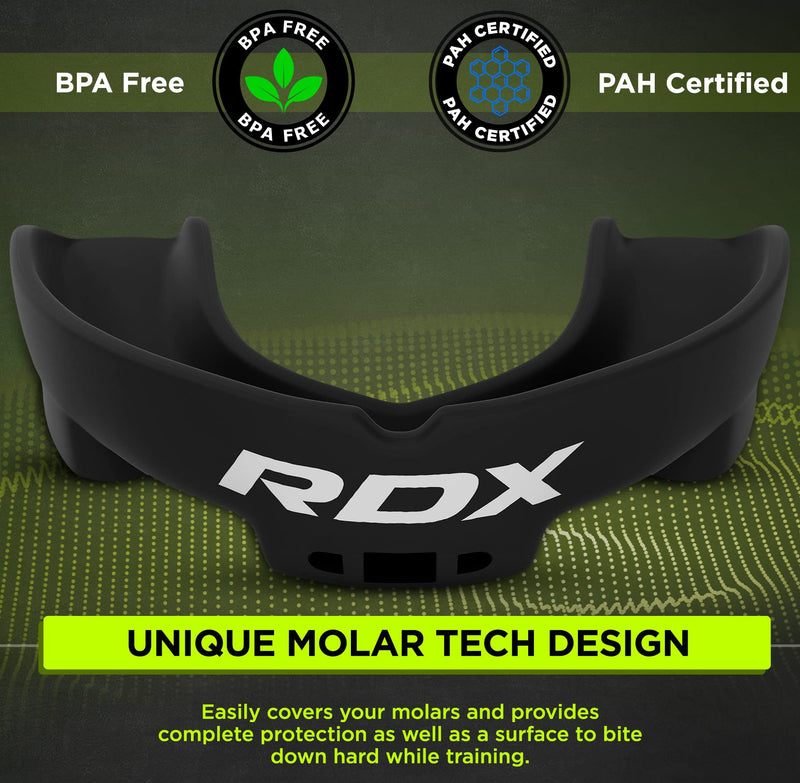 RDX Mouth Guard for Boxing MMA Kickboxing Muay Thai Judo Karate - Adult Gum Shield Mouthpiece Jaw Protector with Storage Case, Martial Arts Football Lacrosse Hockey Contact Sports - Above 12 Years Age Black Adult Above 12 Year