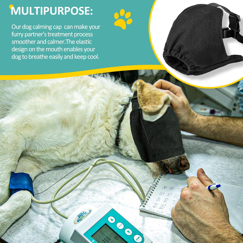OHCOZZY Dog Calming Cap Eye Mask for Anxiety, Adjustable Nylon Pet Eye Cover for Grooming & Nail Trimming(S,Black) S Black