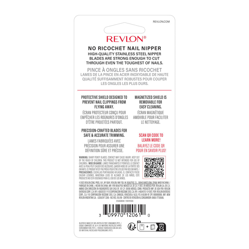 Revlon No-Ricochet Nail Nipper, Mess-Free Cuticle Remover Tool with Magnetic Shield for No Fly-Away Clippings, Made with Stainless Steel and Precision Blade, Easy Grip, 1 Count