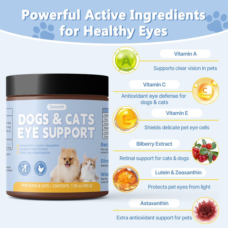 Dog Eye Supplements - Eye Supplements for Dogs and Cats with Lutein, Astaxanthin & Vitamins A C E - Supports Clear Vision, Retina & Lens Health, Antioxidant Eye Support, Non-GMO, Gluten Free, 7.05 oz