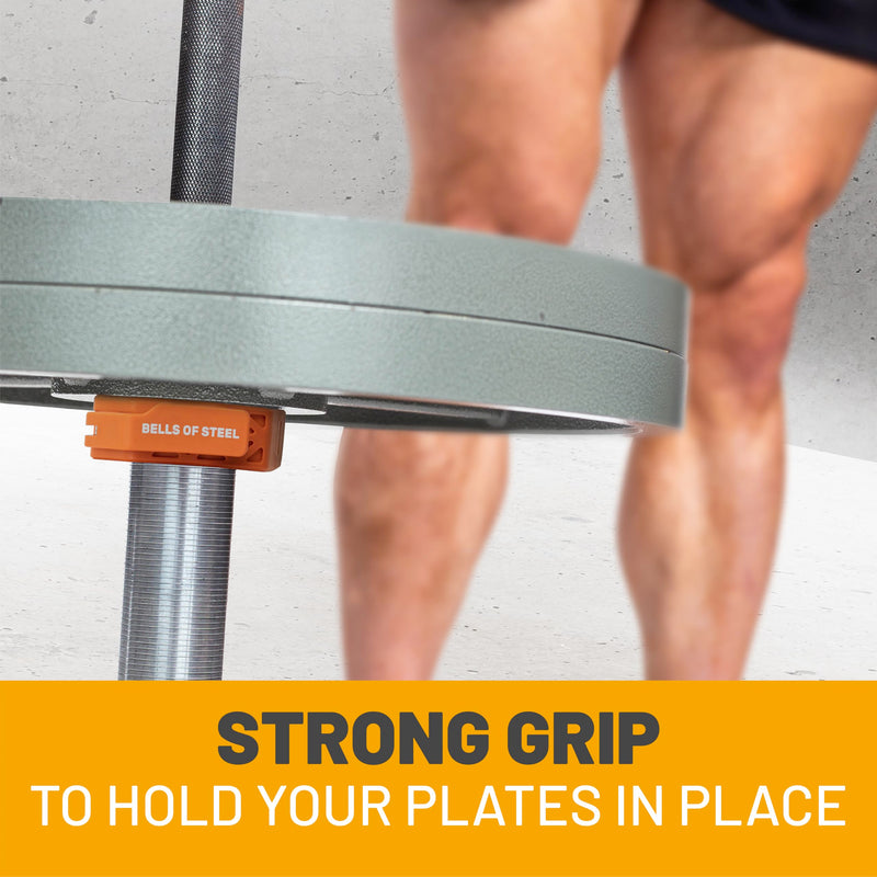 Magnetic Barbell Collars [Bells of Steel] Version 2.0 Premium Weight Bar Clamps, Quick Release Barbell Clips, Olympic Barbell Clamps, High-Strength Nylon Gym Clips, Pair, Orange Orange V.2