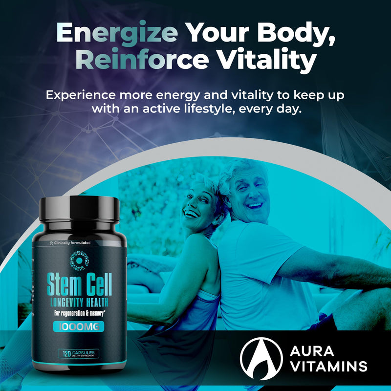 Premium Stem Cell Supplements 1,000mg (120 Caps) Boost Immunity, Reduce Joint Soreness, Support Natural Anti-Aging & Longevity with Spirulina & Chlorella for Vitality, Celulas Madre Health Formula