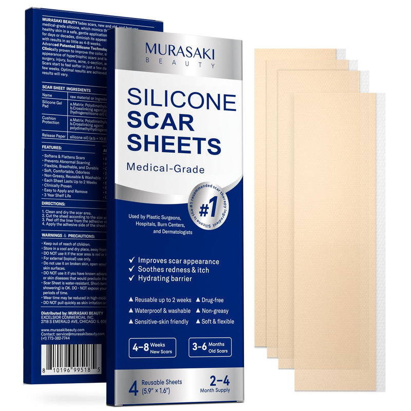 Silicone Scar Sheets for Surgical Scars - 4 Sheets (1.5″ × 3″) Medical Grade Reusable Scar Tape for Surgical, C-Section, Burn, Hypertrophic & Keloid Scars, Medium/Tan Tone - BeesActive Australia