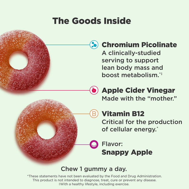OLLY Metabolism Gummy Rings, Metabolism and Cellular Energy Chewable Supplement,* Apple Cider Vinegar, Vitamin B12, Chromium Picolinate, Apple Flavored, 60 Day Supply - 60 Count 60 Count (Pack of 1) - BeesActive Australia
