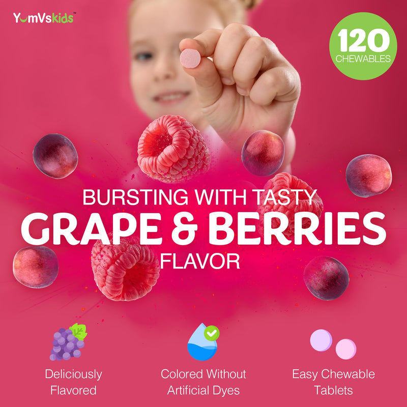 YUM-V'S Kids Multivitamin with Iron - Kids Chewable Multivitamin - Vitamins + Iron Supplement - Toddler Vitamins for 2 Year Old+, Kosher, Halal, Gluten Free 120 (Pack of 2 120 Count (Pack of 2)