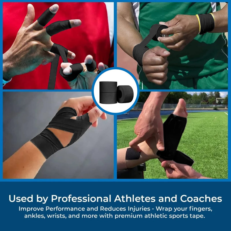 Athletic Tape ‚Äì 3 Adhesive Rolls-1.5" x 15 Yards per roll -No-Sticky Residue ‚Äì Black Medical Tape - Sport Tape -Skin Friendly, Use for Athletes,Coaches, Amateurs Black - 45 yards - BeesActive Australia