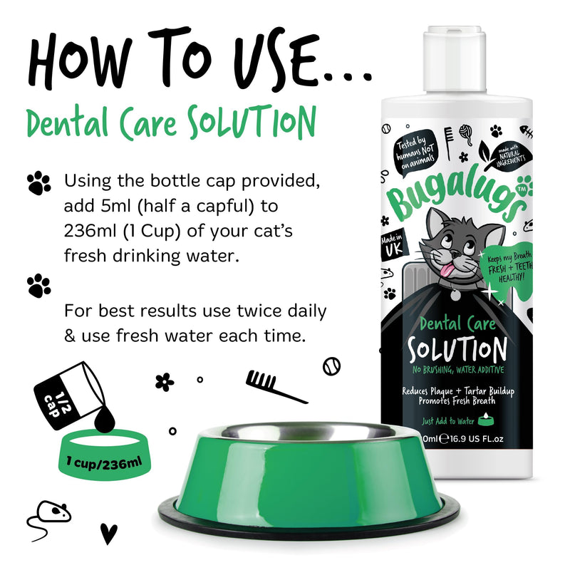 BUGALUGS Cat Breath Freshener Dental Care Water Additive. Clean Teeth, Healthy Gums & Fresh Breath - Natural Cat Plaque Remover & Tartar Remover for Teeth. No Brushing Needed 500ml Additive